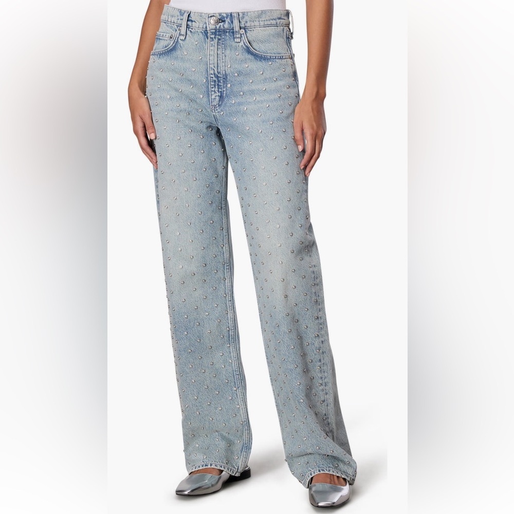 rag & bone DESIPEARL Light Blue Embellished Wide Leg Jeans 
SIZE 23